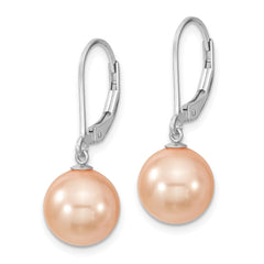 QMJEL10P Majestik Sterling Silver Rhodium-plated 10-11mm Pink Imitation Shell Pearl Leverback Dangle Earring