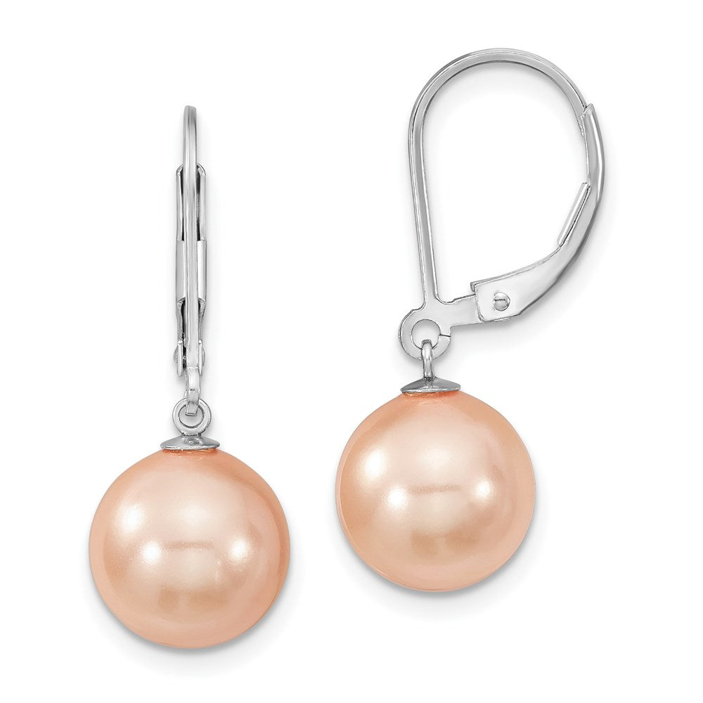 QMJEL10P Majestik Sterling Silver Rhodium-plated 10-11mm Pink Imitation Shell Pearl Leverback Dangle Earring