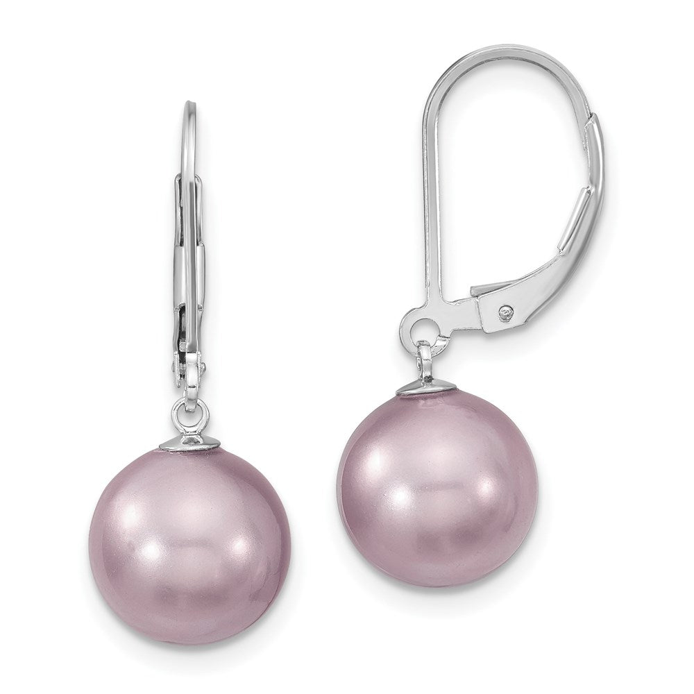 QMJEL10PU Majestik Sterling Silver Rhodium-plated 10-11mm Purple Imitation Shell Pearl Leverback Dangle Earrings