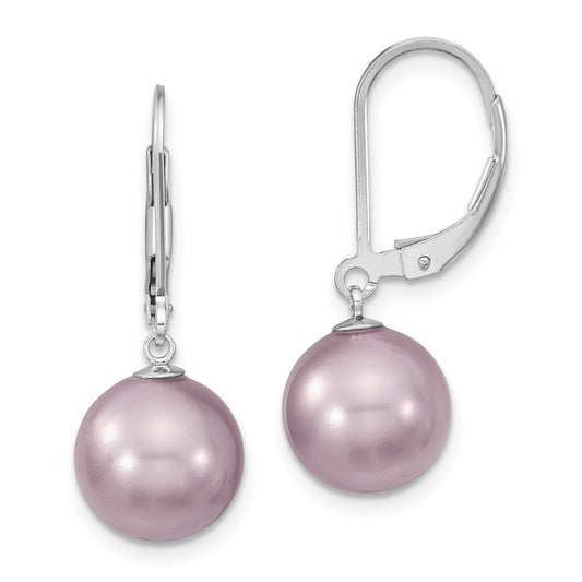 QMJEL10PU Majestik Sterling Silver Rhodium-plated 10-11mm Purple Imitation Shell Pearl Leverback Dangle Earrings