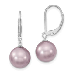 QMJEL10PU Majestik Sterling Silver Rhodium-plated 10-11mm Purple Imitation Shell Pearl Leverback Dangle Earrings