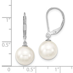 QMJEL10W Majestik Sterling Silver Rhodium-plated 10-11mm White Imitation Shell Pearl Leverback Dangle Earring