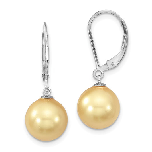 QMJEL10Y Majestik Sterling Silver Rhodium-plated 10-11mm Yellow Imitation Shell Pearl Leverback Dangle Earrings