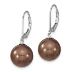 QMJEL12C Majestik Sterling Silver Rhodium-plated 12-13mm Brown Imitation Shell Pearl Leverback Dangle Earrings
