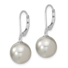 QMJEL12G Majestik Sterling Silver Rhodium-plated 12-13mm Grey Imitation Shell Pearl Leverback Dangle Earring