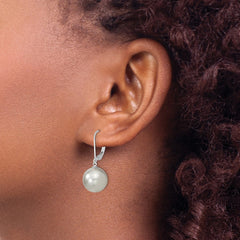QMJEL12G Majestik Sterling Silver Rhodium-plated 12-13mm Grey Imitation Shell Pearl Leverback Dangle Earring