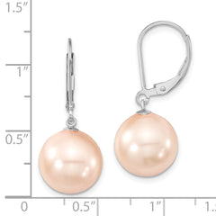 QMJEL12P Majestik Sterling Silver Rhodium-plated 12-13mm Pink Imitation Shell Pearl Leverback Dangle Earring