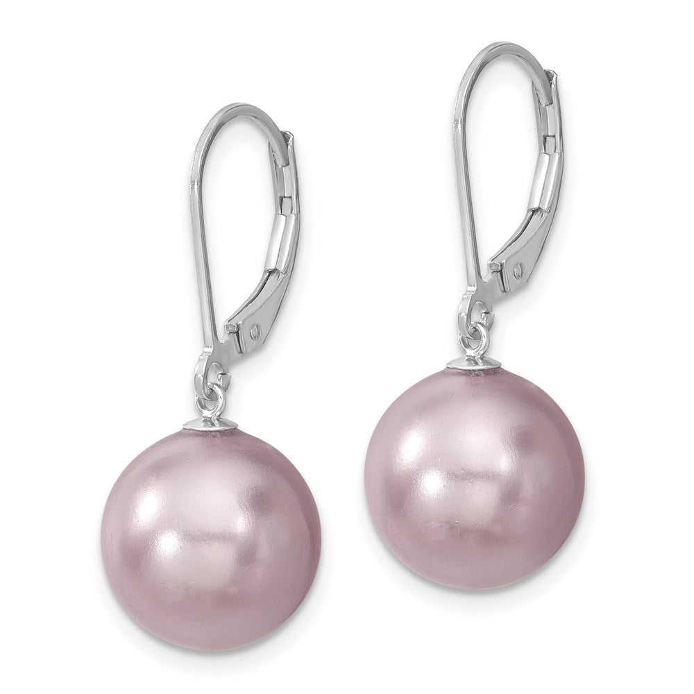QMJEL12PU Majestik Sterling Silver Rhodium-plated 12-13mm Purple Imitation Shell Pearl Leverback Dangle Earrings