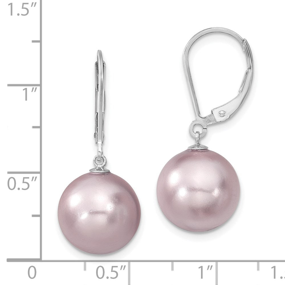 QMJEL12PU Majestik Sterling Silver Rhodium-plated 12-13mm Purple Imitation Shell Pearl Leverback Dangle Earrings