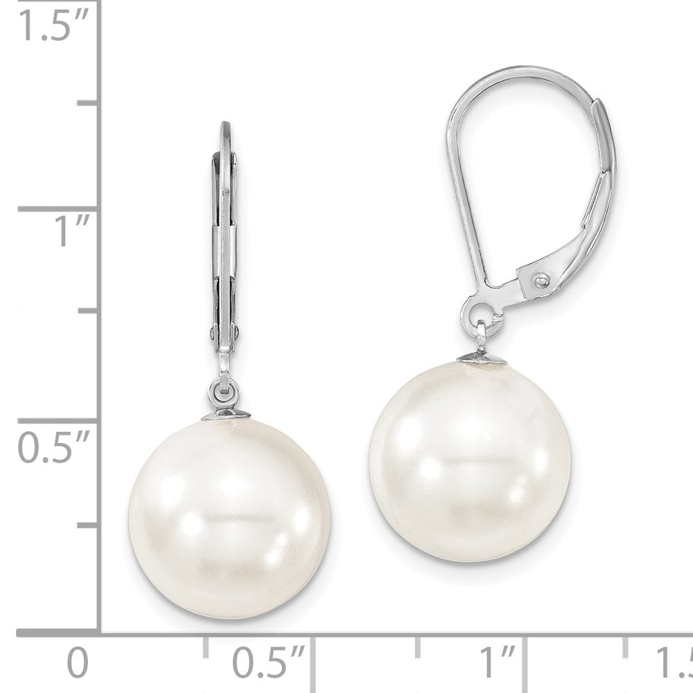 QMJEL12W Majestik Sterling Silver Rhodium-plated 12-13mm White Imitation Shell Pearl Leverback Dangle Earrings