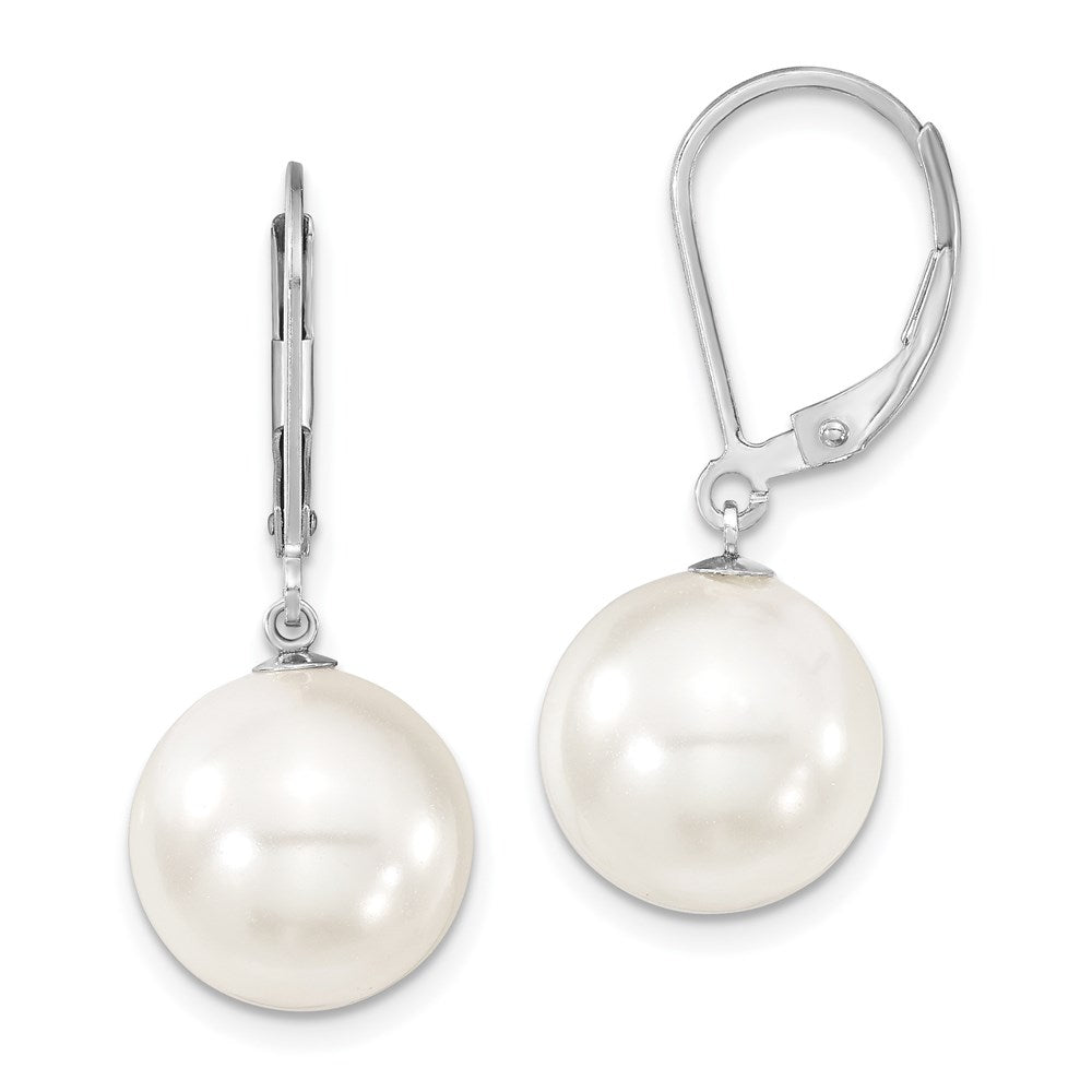 QMJEL12W Majestik Sterling Silver Rhodium-plated 12-13mm White Imitation Shell Pearl Leverback Dangle Earrings