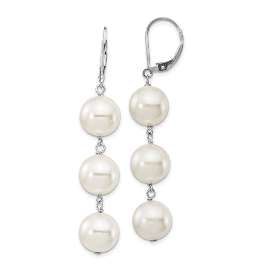 QMJEL130W Majestik Sterling Silver Rhodium-plated 10-11mm Imitation Shell Pearl Dangle Earrings
