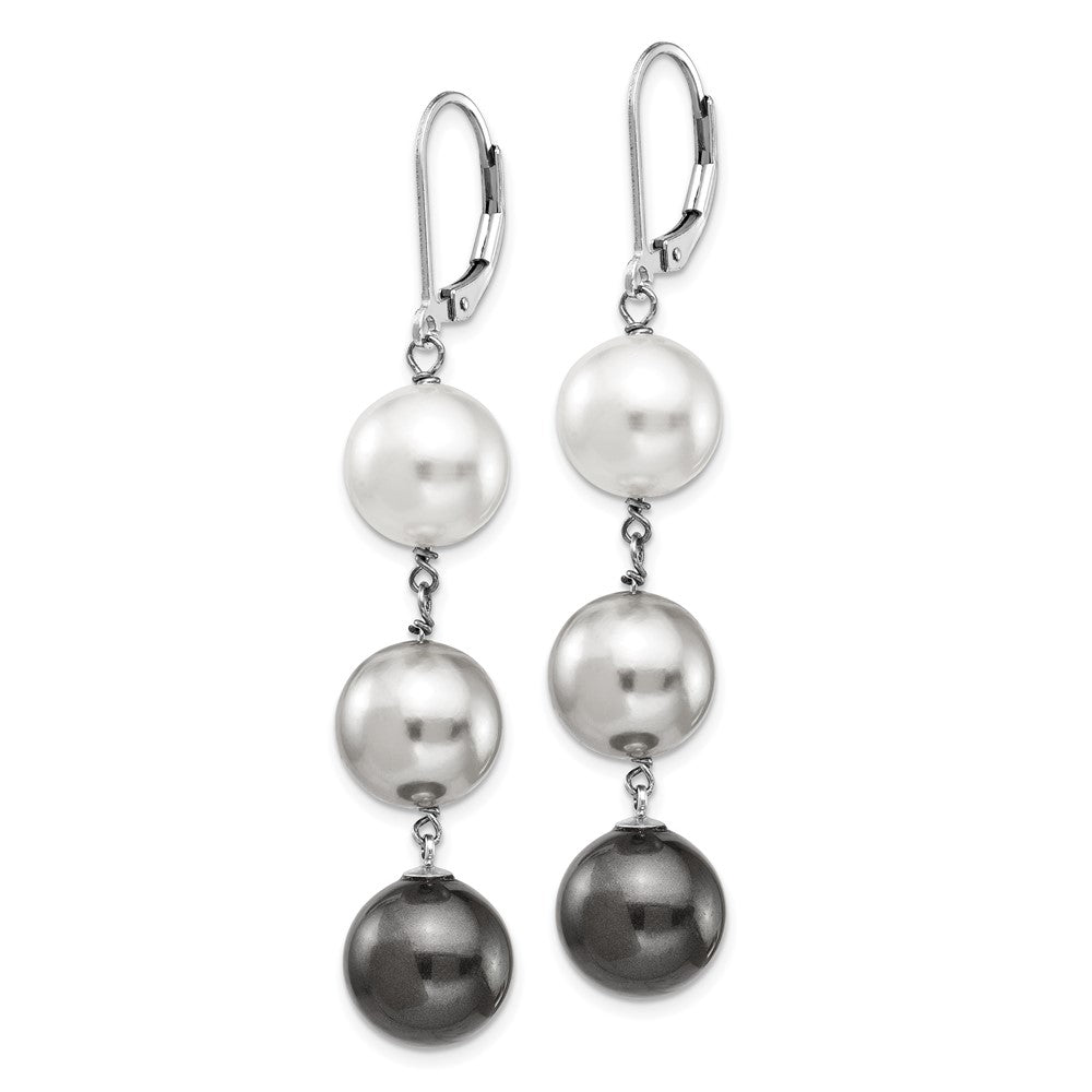 QMJEL131WGB Majestik Sterling Silver Rhodium-plated 10-11mm White Grey and Black Imitation Shell Pearl Dangle Earrings