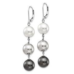 QMJEL131WGB Majestik Sterling Silver Rhodium-plated 10-11mm White Grey and Black Imitation Shell Pearl Dangle Earrings