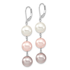 QMJEL131WPPU Majestic Sterling Silver Rhodium-plated 10-11mm White Pink and Purple Imitation Shell Pearl Leverback Dangle Earrings