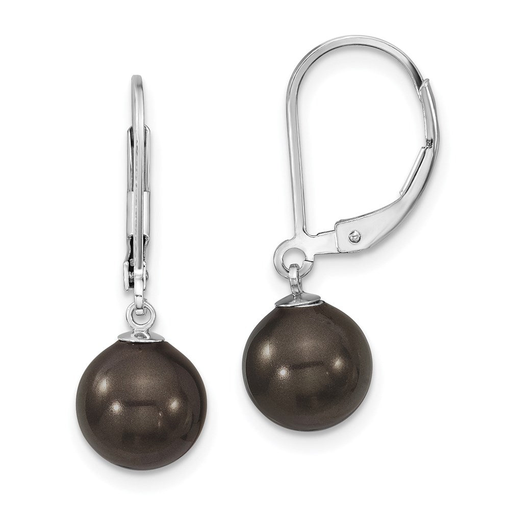 QMJEL8B Majestik Sterling Silver Rhodium-plated 8-9mm Black Imitation Shell Pearl Leverback Dangle Earrings