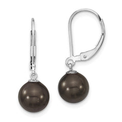 QMJEL8B Majestik Sterling Silver Rhodium-plated 8-9mm Black Imitation Shell Pearl Leverback Dangle Earrings