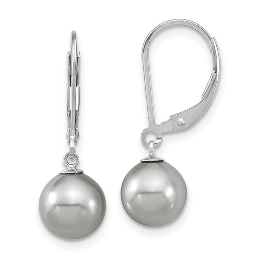 QMJEL8G Majestic Sterling Silver Rhodium-plated 8-9mm Grey Imitation Shell Pearl Leverback Dangle Earrings