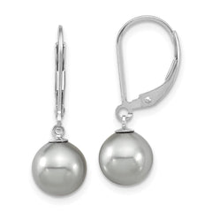 QMJEL8G Majestic Sterling Silver Rhodium-plated 8-9mm Grey Imitation Shell Pearl Leverback Dangle Earrings