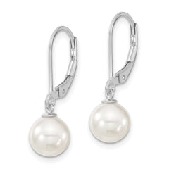 QMJEL8W Majestik Sterling Silver Rhodium-plated 8-9m White Imitation Shell Pearl Leverback Dangle Earrings