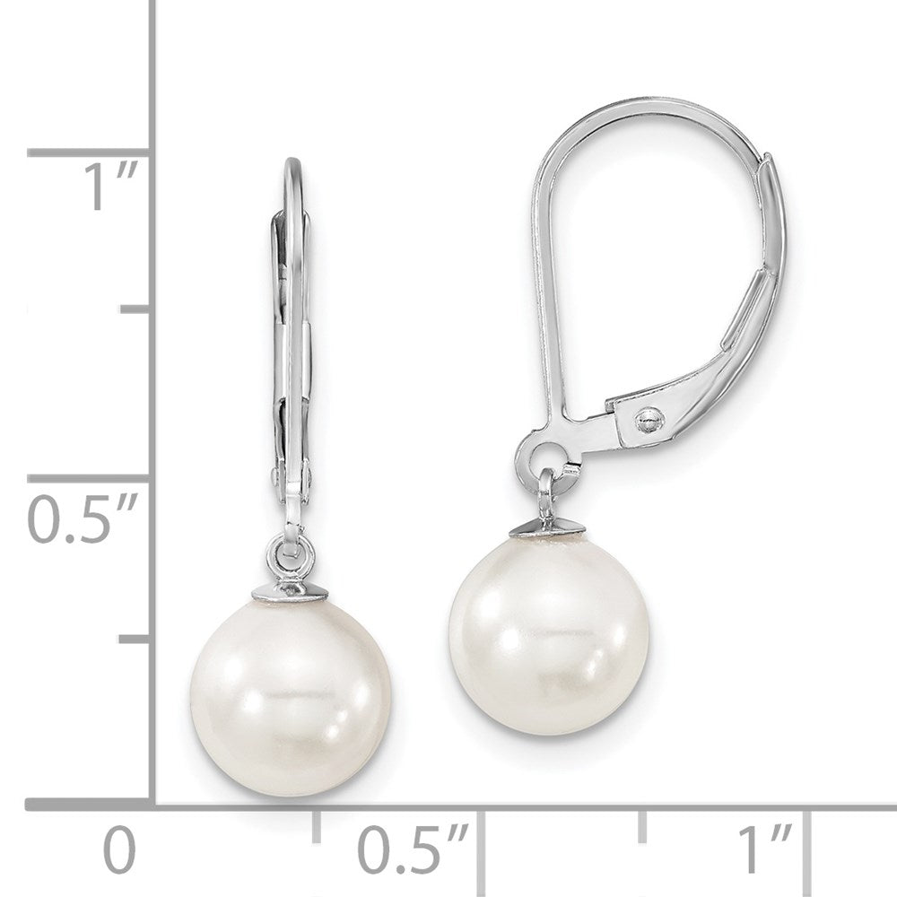 QMJEL8W Majestik Sterling Silver Rhodium-plated 8-9m White Imitation Shell Pearl Leverback Dangle Earrings
