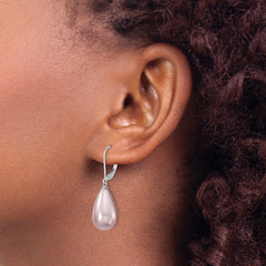 QMJET10PU Majestik Sterling Silver Rhodium-plated 10x18mm Teardrop Purple Imitation Shell Pearl Leverback Dangle Earrings