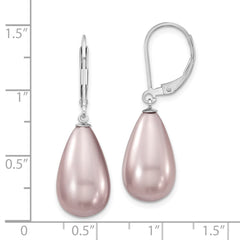 QMJET10PU Majestik Sterling Silver Rhodium-plated 10x18mm Teardrop Purple Imitation Shell Pearl Leverback Dangle Earrings