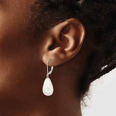 QMJET10W Majestik Sterling Silver Rhodium-plated 10x18mm Teardrop White Imitation Shell Pearl Leverback Dangle Earrings