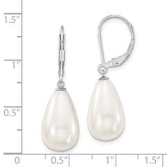 QMJET10W Majestik Sterling Silver Rhodium-plated 10x18mm Teardrop White Imitation Shell Pearl Leverback Dangle Earrings
