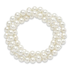 Majestik 7-8mm White Imitation Shell Pearl Hand-knotted Set of 3 Stretch Bracelets QMJS700W