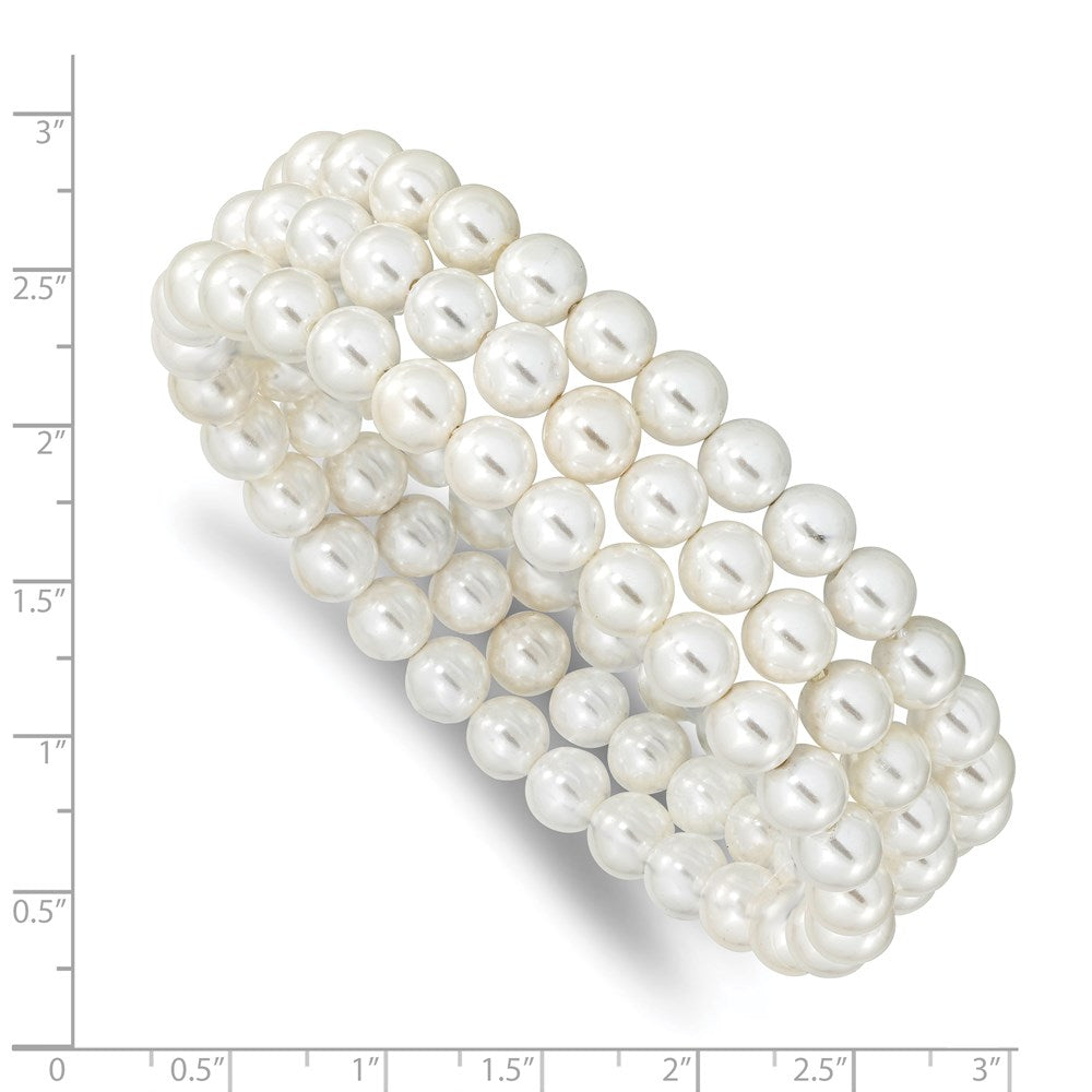 Majestik 7-8mm White Imitation Shell Pearl Hand-knotted Set of 3 Stretch Bracelets QMJS700W