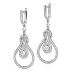 QMP1067 Brilliant Embers Sterling Silver Rhodium-plated 226 Stone CZ Hinged Hoop Chandelier Dangle Earrings