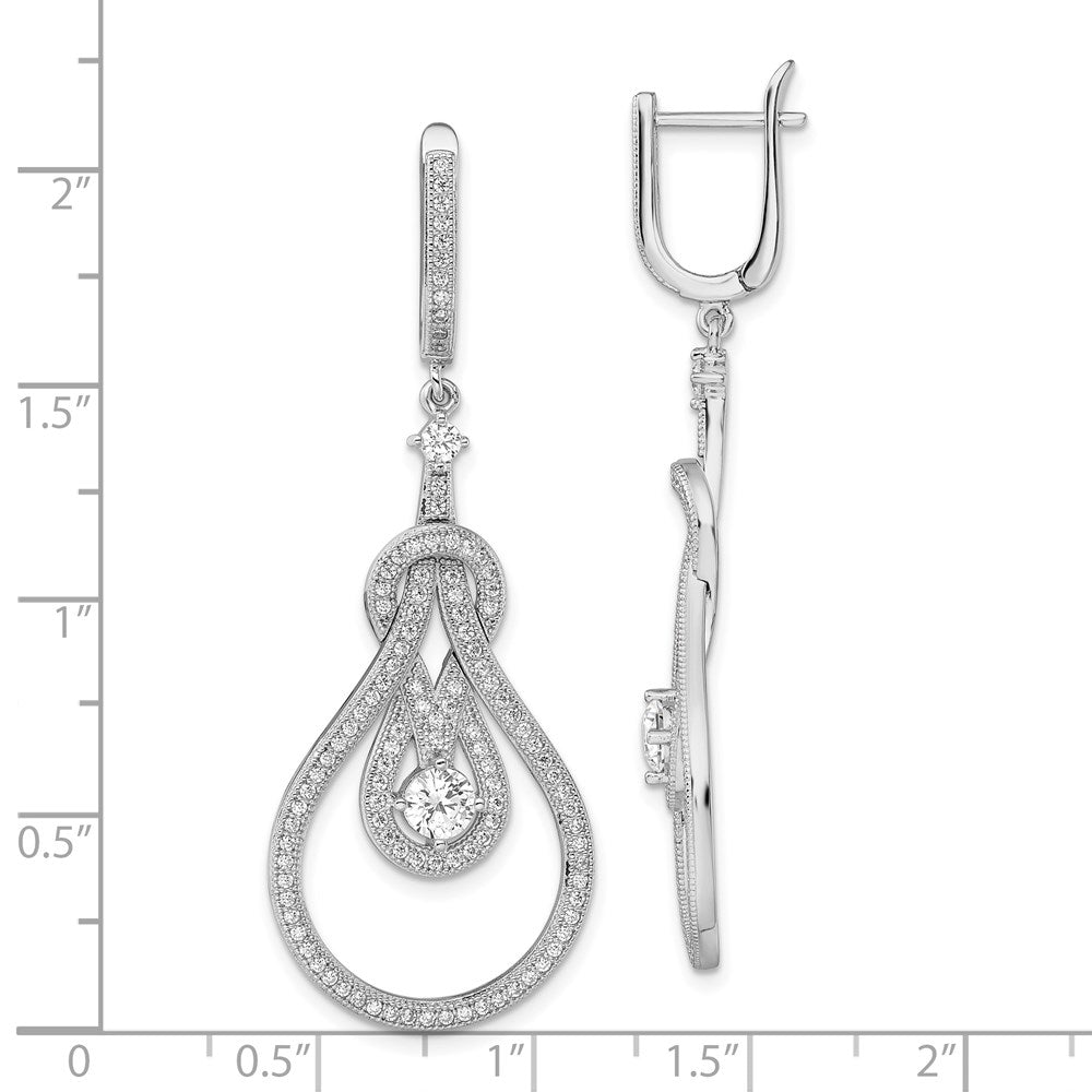 QMP1067 Brilliant Embers Sterling Silver Rhodium-plated 226 Stone CZ Hinged Hoop Chandelier Dangle Earrings