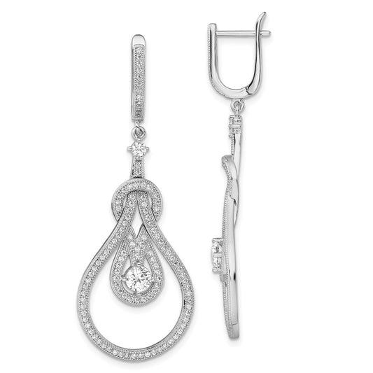 QMP1067 Brilliant Embers Sterling Silver Rhodium-plated 226 Stone CZ Hinged Hoop Chandelier Dangle Earrings
