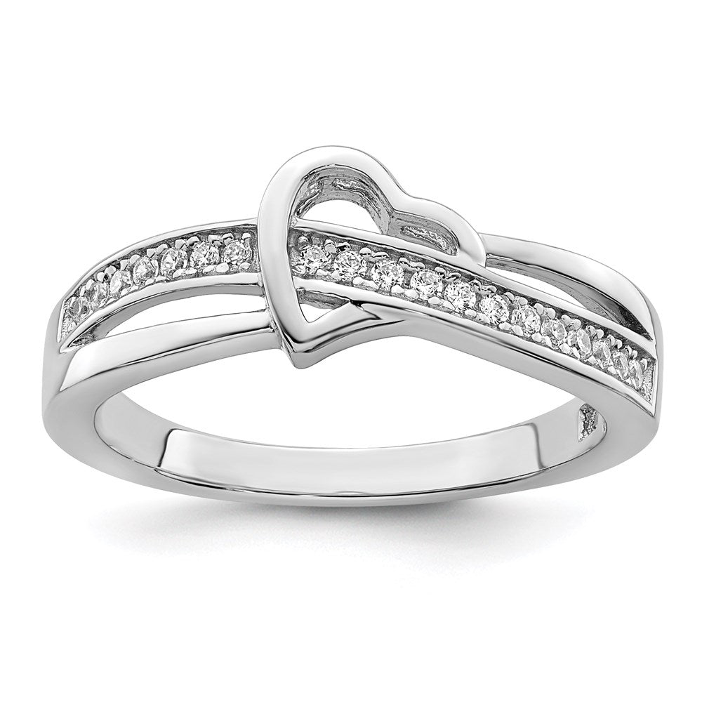Brilliant Embers Sterling Silver Rhodium-plated 20 Stone Micro Pav������������������������������������������������������ CZ Heart Ring