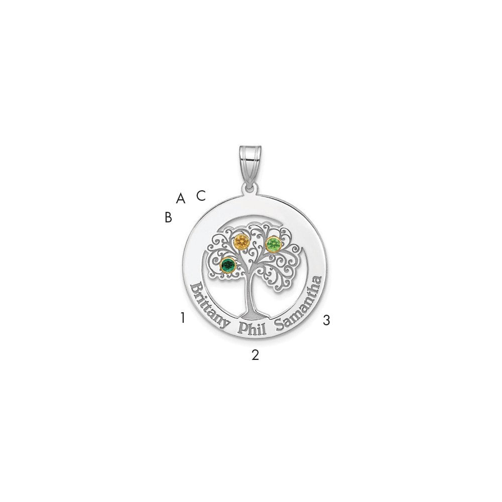 Sterling Silver/Rhod-plated 3 Birthstone with 14k Bezel Family Pendant QMP10_3G--6