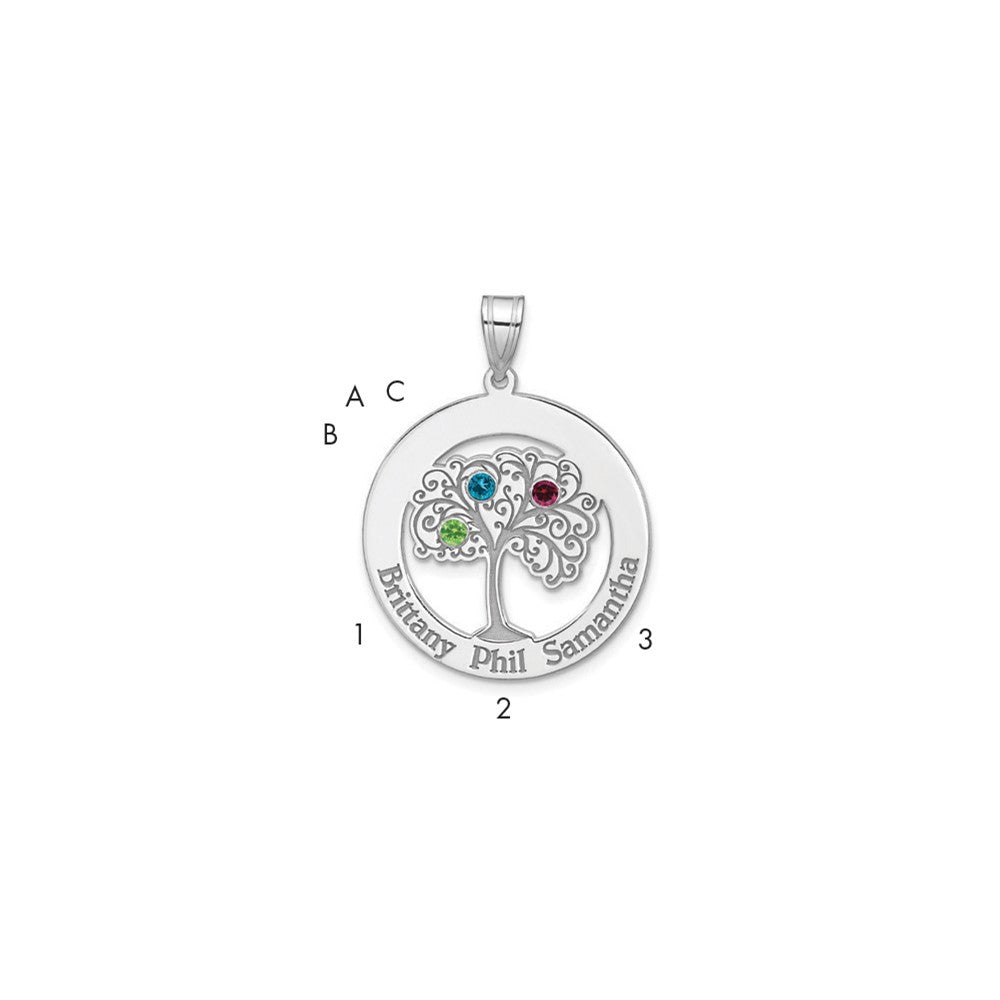 Sterling Silver/Rhodium-plated 3 Birthstone with SS Bezel Family Pendant QMP10_3SS--6