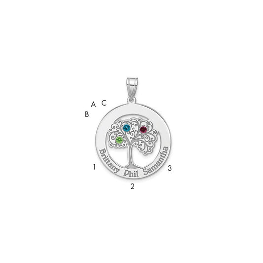 Sterling Silver/Rhodium-plated 3 Birthstone with SS Bezel Family Pendant QMP10_3SS--6