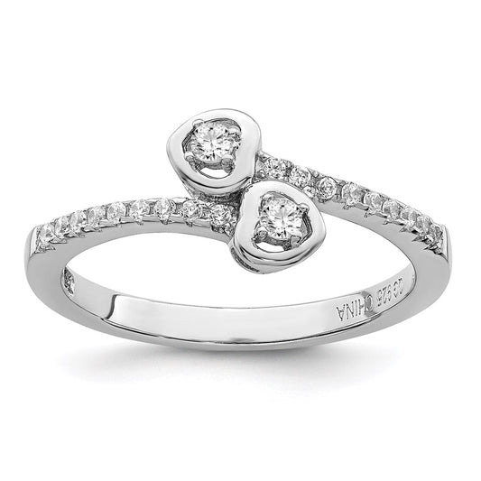 Brilliant Embers Sterling Silver Rhodium-plated 21 Stone Micro Pav������������������������������������������������������ CZ Heart Ring
