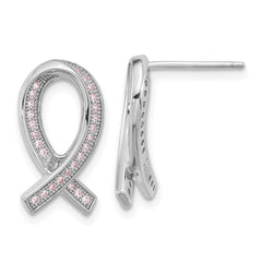 QMP1128 Brilliant Embers Sterling Silver Rhodium-plated 52 Stone Micro Pav������ Pink CZ Awareness Ribbon Post Earrings