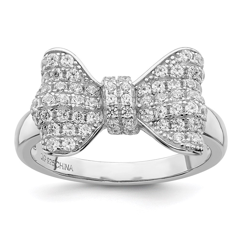 Brilliant Embers Sterling Silver Rhodium-plated 71 Stone Micro Pav������������������������������������������������������ CZ Bow Ring