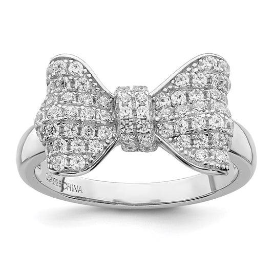 Brilliant Embers Sterling Silver Rhodium-plated 71 Stone Micro Pav������������������������������������������������������ CZ Bow Ring