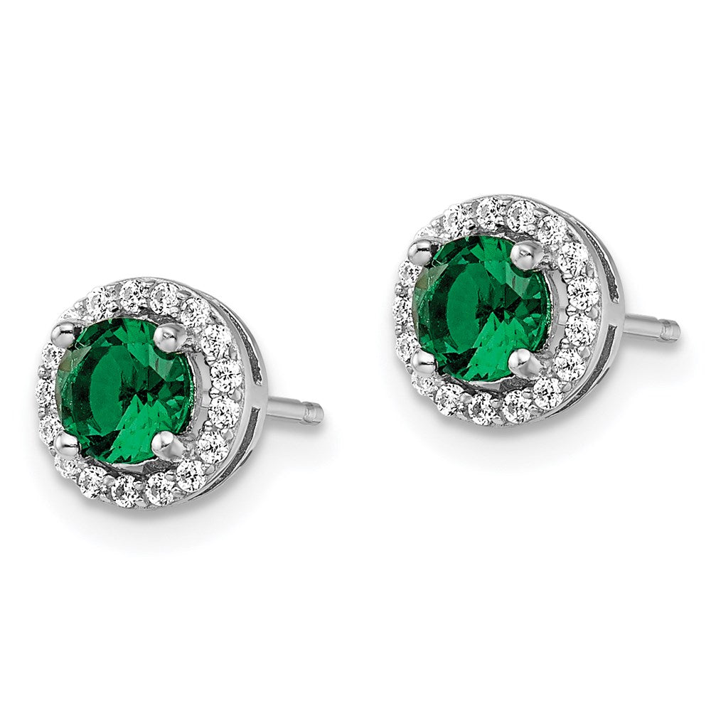QMP1323 Brilliant Embers Sterling Silver Rhodium-plated 34 Stone White and Green Micro Pav������������������������������������������������������ Halo CZ Post Earrings