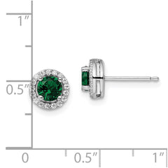 QMP1323 Brilliant Embers Sterling Silver Rhodium-plated 34 Stone White and Green Micro Pav������������������������������������������������������ Halo CZ Post Earrings