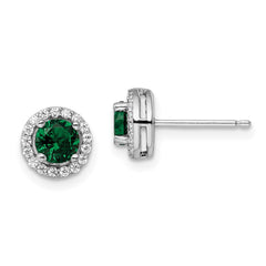QMP1323 Brilliant Embers Sterling Silver Rhodium-plated 34 Stone White and Green Micro Pav������������������������������������������������������ Halo CZ Post Earrings