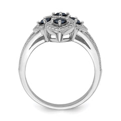 Brilliant Embers Sterling Silver Rhodium-plated 84 Stone Blue and White Micro Pav������������������ CZ Ring
