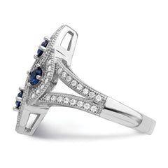 Brilliant Embers Sterling Silver Rhodium-plated 84 Stone Blue and White Micro Pav������������������ CZ Ring
