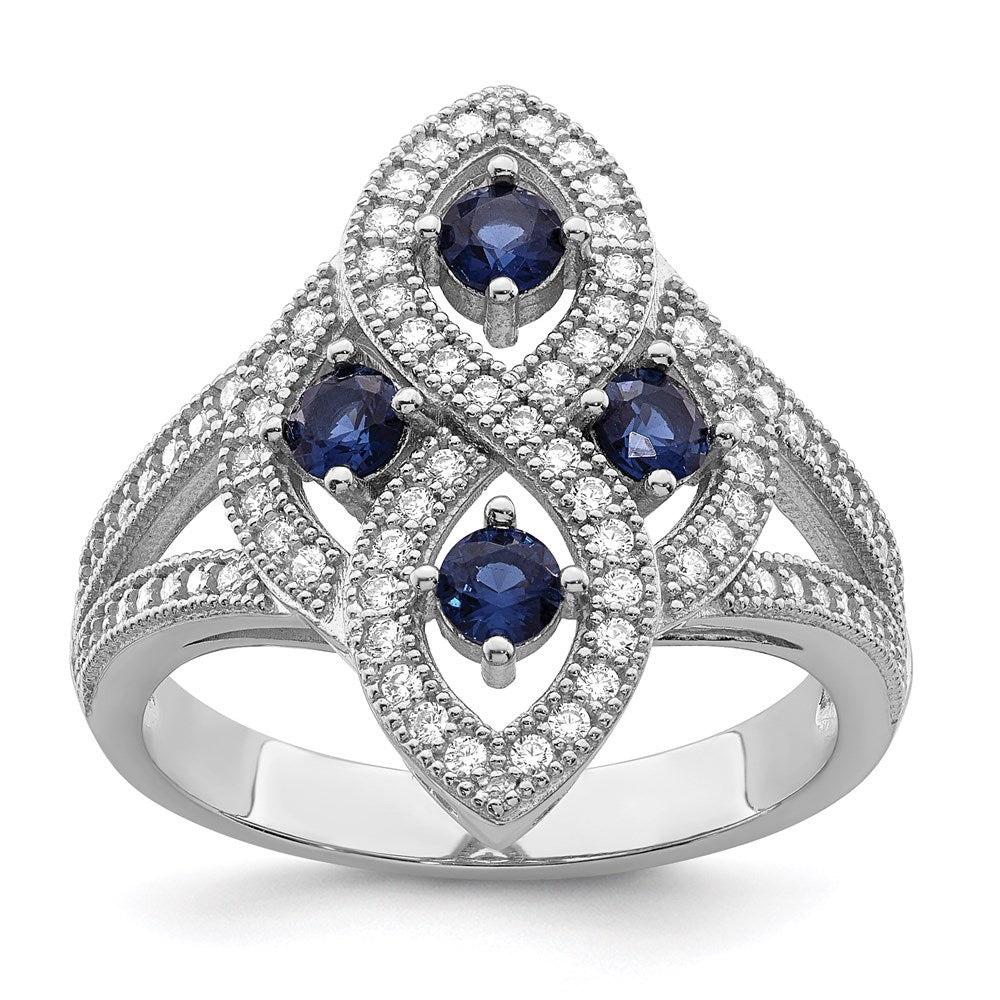 Brilliant Embers Sterling Silver Rhodium-plated 84 Stone Blue and White Micro Pav������������������ CZ Ring