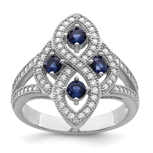 Brilliant Embers Sterling Silver Rhodium-plated 84 Stone Blue and White Micro Pav������������������ CZ Ring