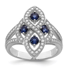 Brilliant Embers Sterling Silver Rhodium-plated 84 Stone Blue and White Micro Pav������������������ CZ Ring